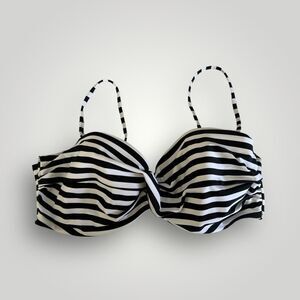 COCOSHIP Retro Black White Stripe Twisted Front Swim Top Size 4XL